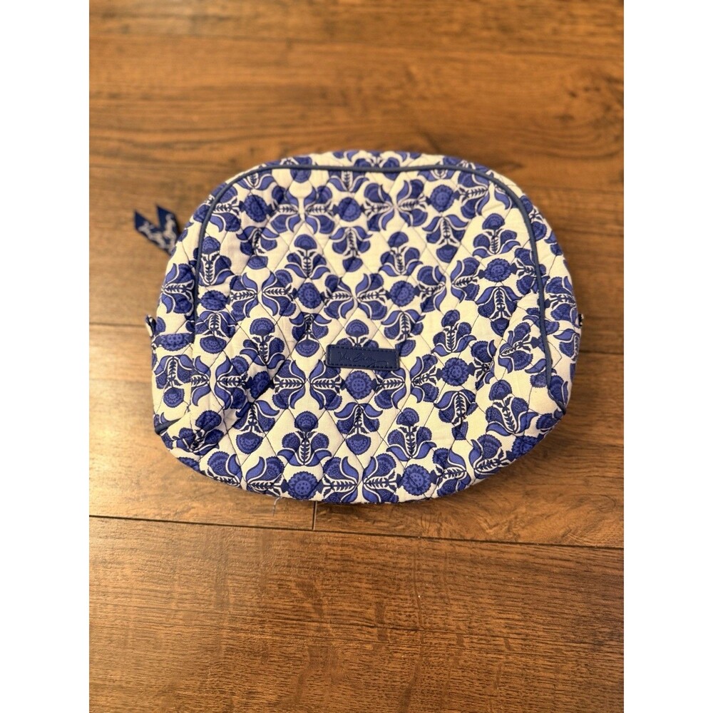 Vera Bradley Cosmetic Pill Bag Quilted Blue White Classy Large Plastic Liner